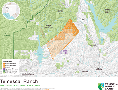 Map of Temescal Canyon Phases; Trust for Public Land Logo in the bottom right.