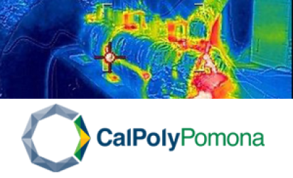 Infrared thermal image of energy storage technology in development. Image pictured above Cal Poly Pomona logo.